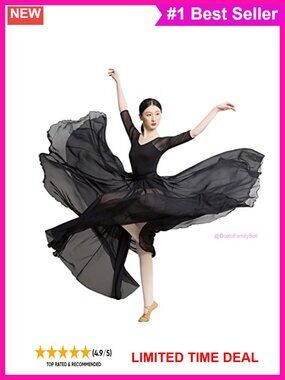 Chiffon 720 Degree Long Ballet Dance Skirt Backless Leotard Set